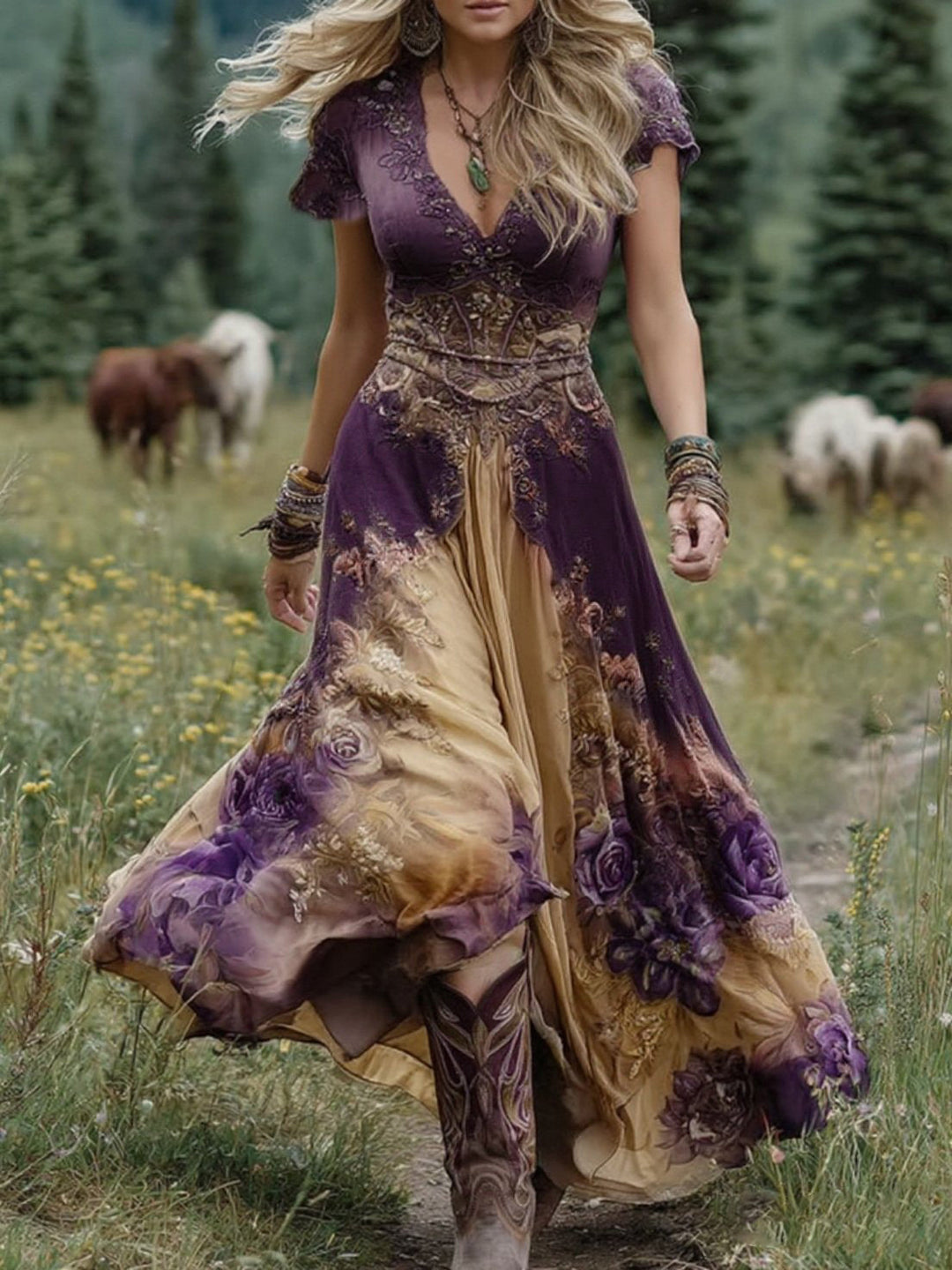 Floral V-Neck Maxi Dress for Women