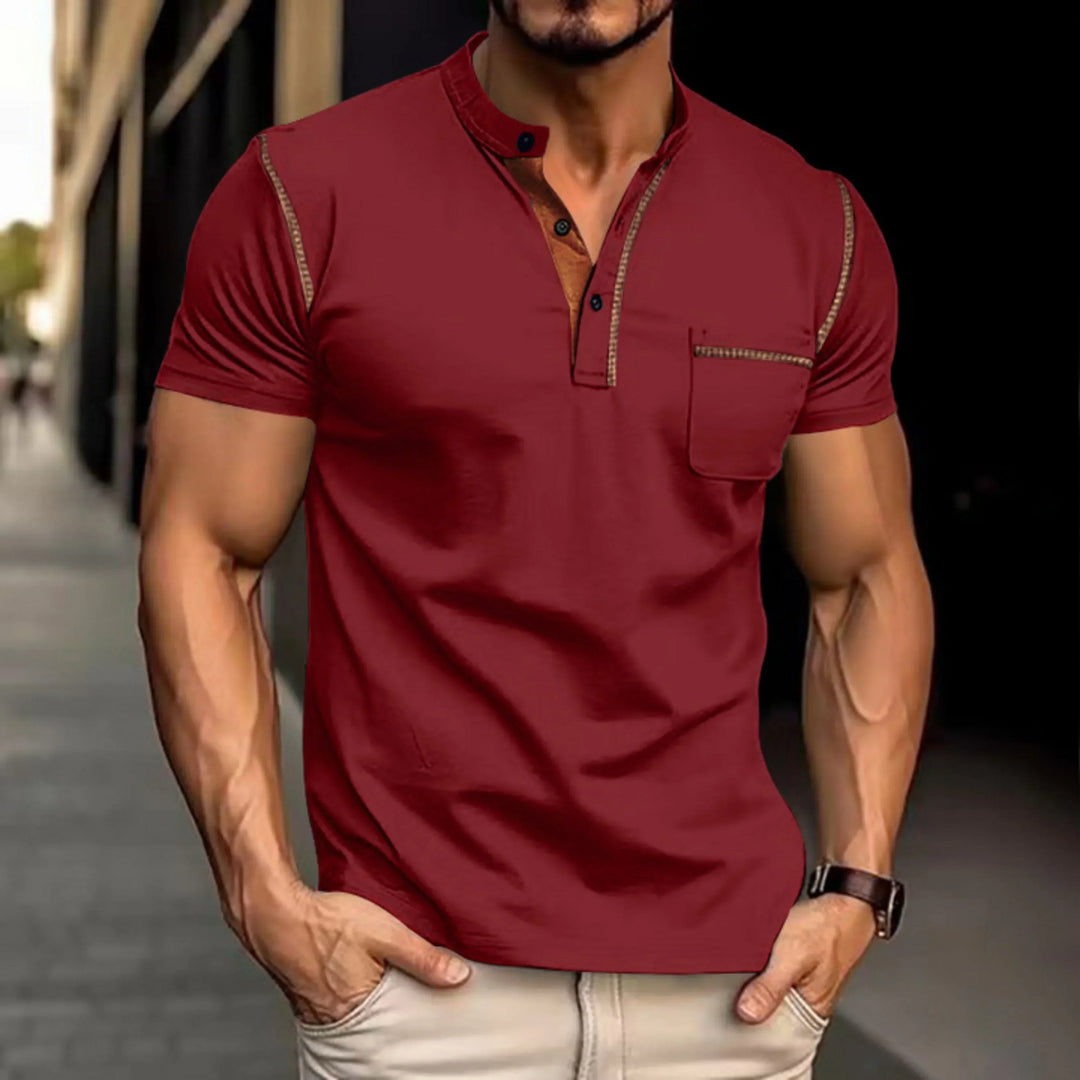 Contrast Trim Zip Neck Polo Shirt for Men