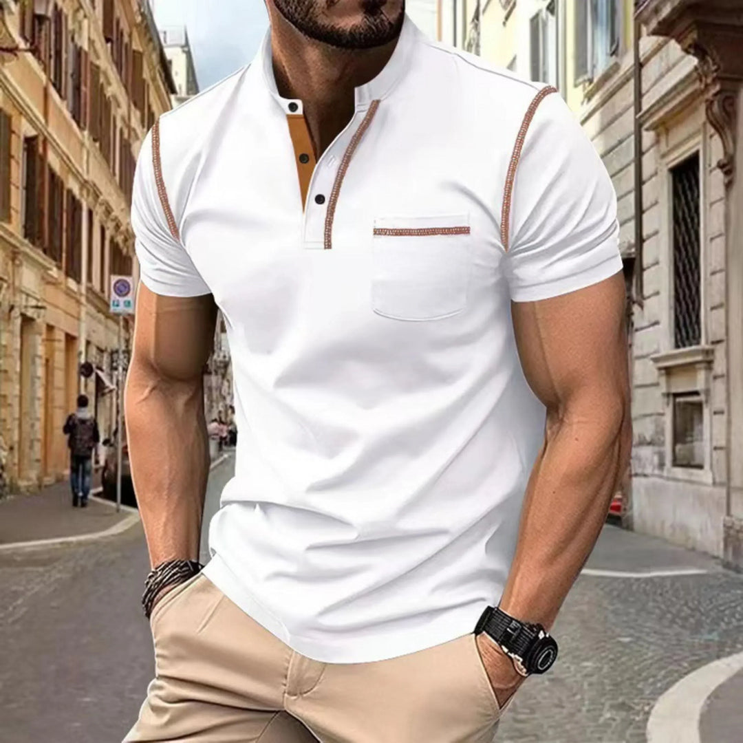 Contrast Trim Zip Neck Polo Shirt for Men