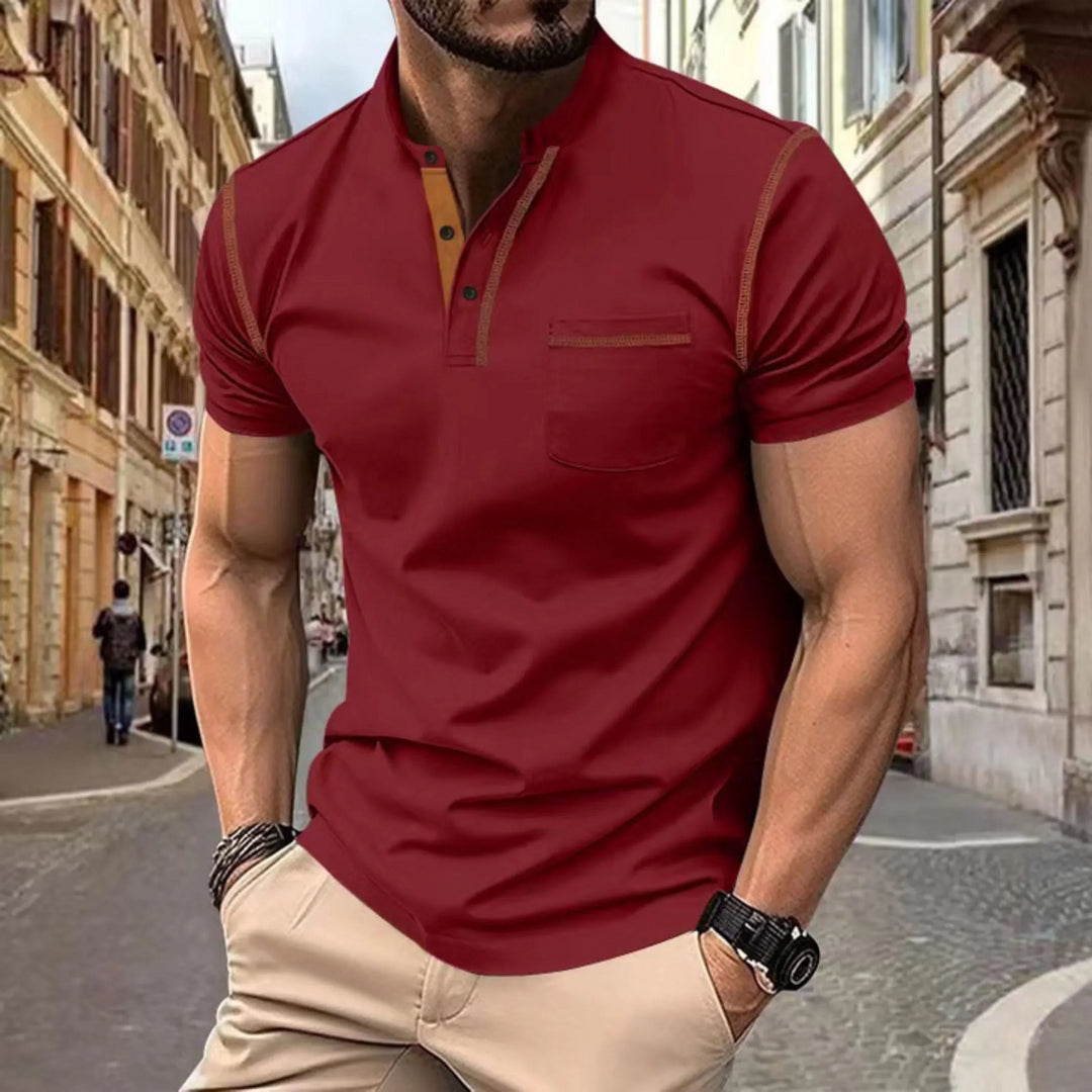 Contrast Trim Zip Neck Polo Shirt for Men
