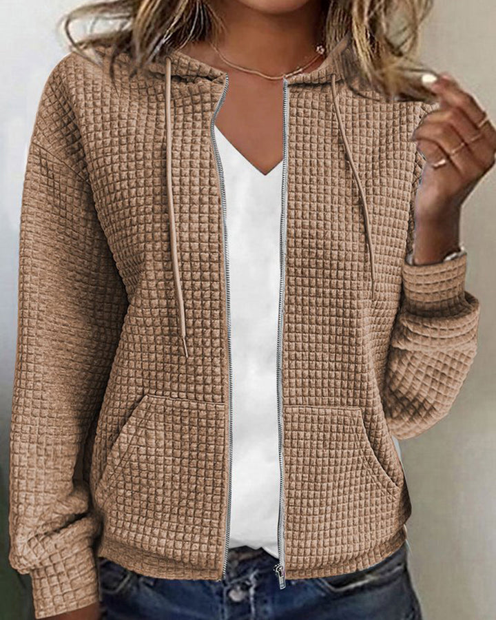 Textured Zip-Up Hoodie for Women