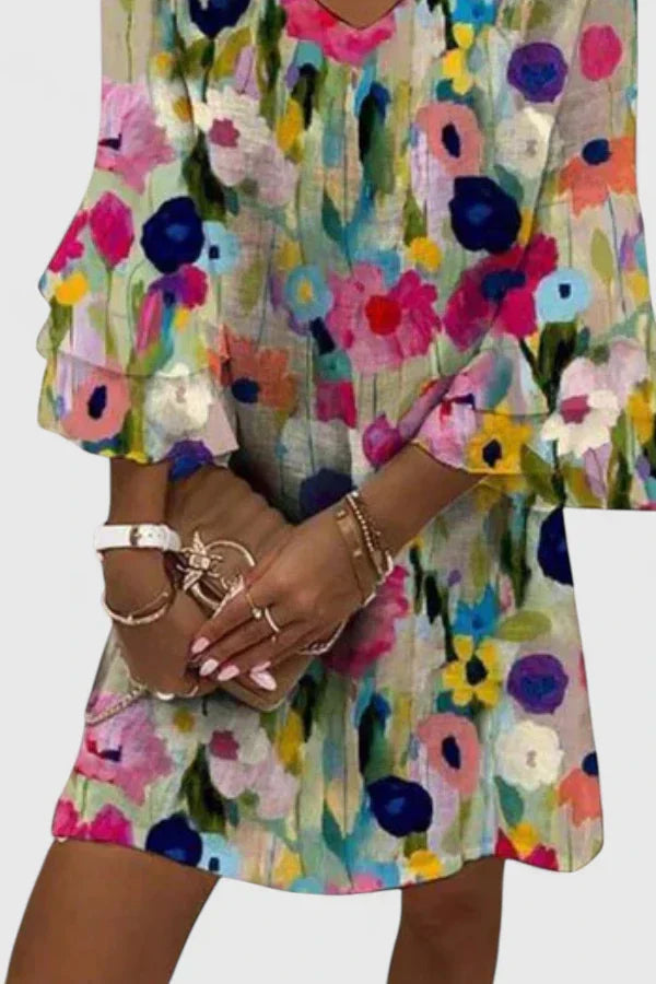 Floral V-Neck Mini Dress for Women