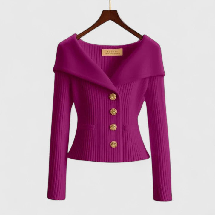 Wide Collar Buttoned Cardigan for Women