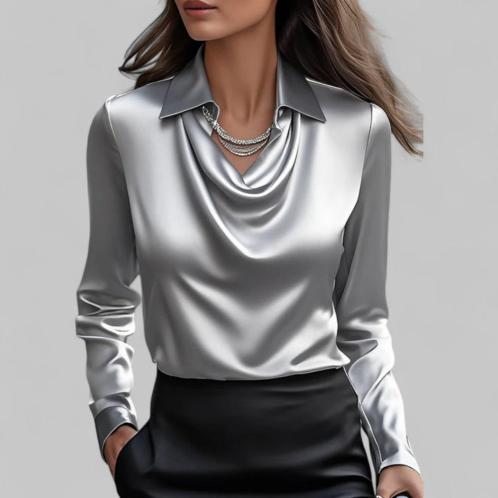 Draped Neck Satin Blouse for Women