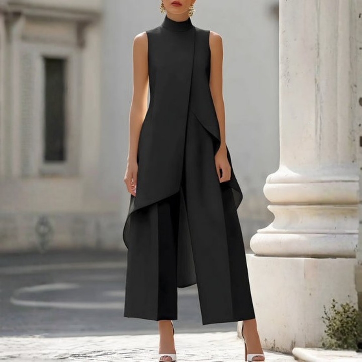 Asymmetric High Neck Wide Leg Jumpsuit for Women