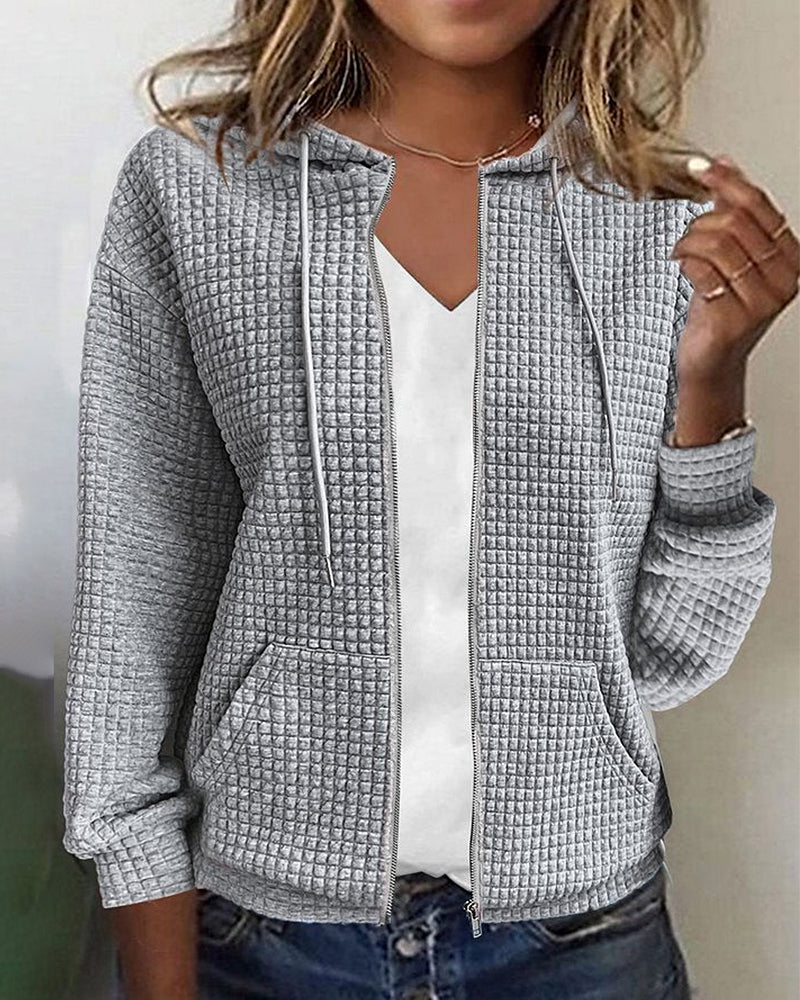 Textured Zip-Up Hoodie for Women