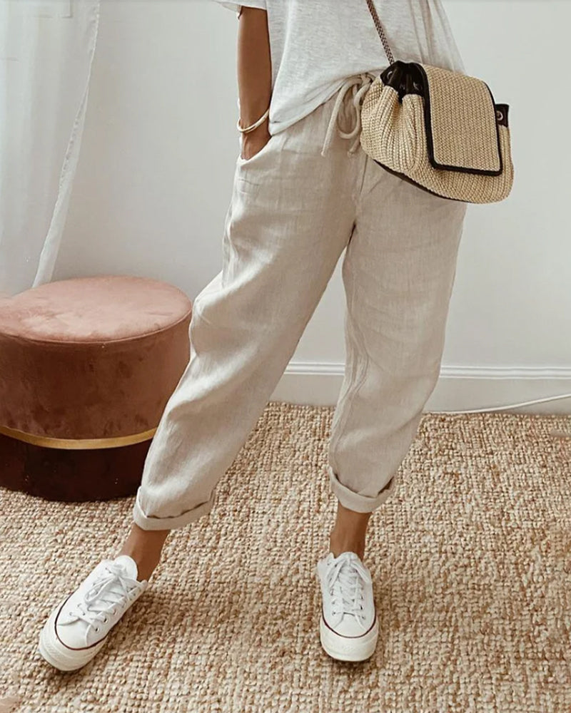 Breathable Cotton Straight Pants for Women