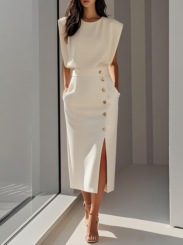 Sleeveless Button-Front Midi Dress for Women