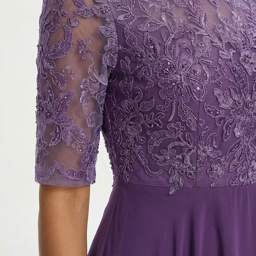 Lace Midi Dress with Half Sleeves for Women