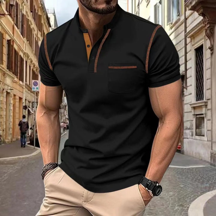Contrast Trim Zip Neck Polo Shirt for Men