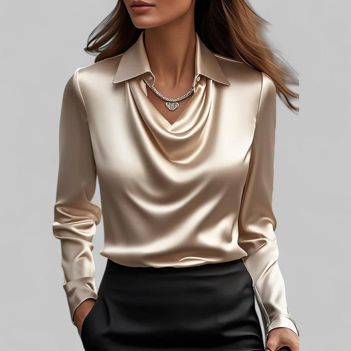 Draped Neck Satin Blouse for Women