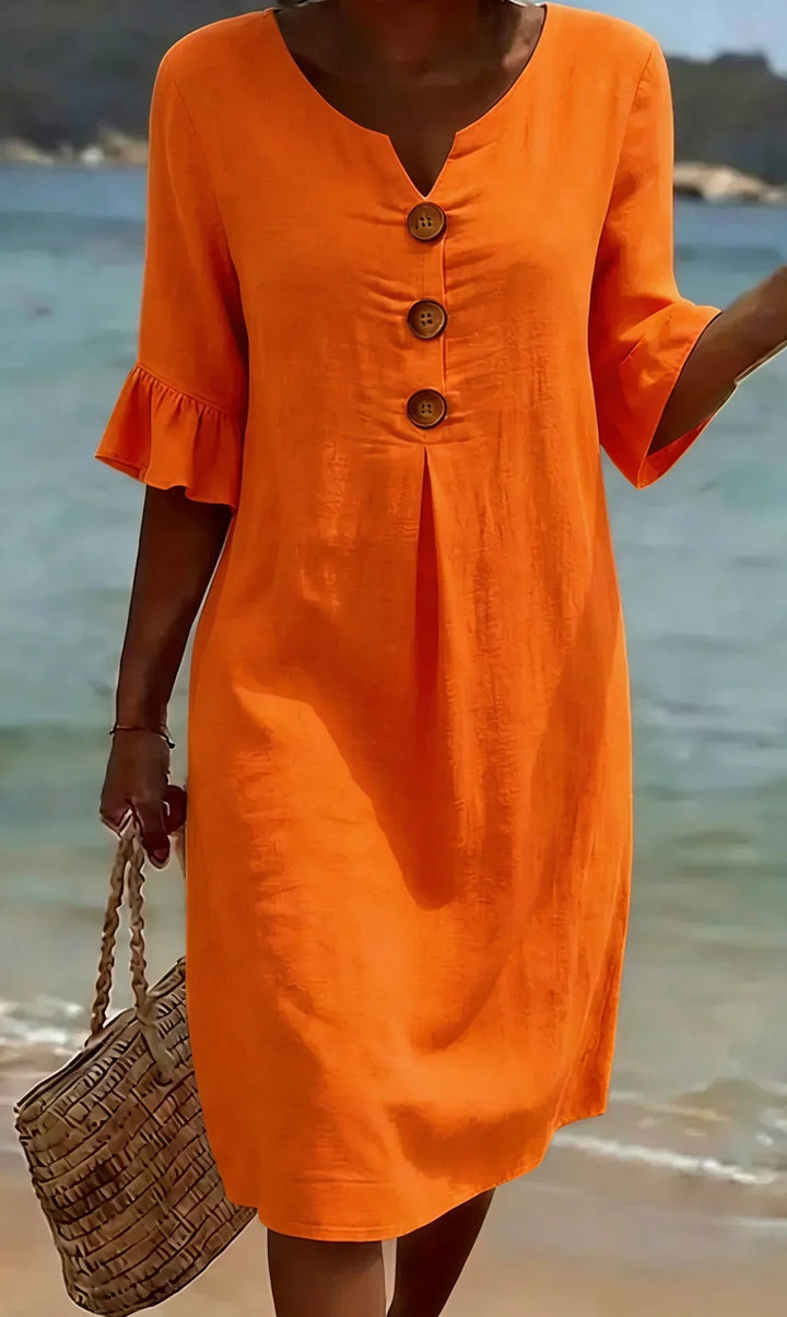 Button-Front Ruffle Sleeve Midi Dress for Women