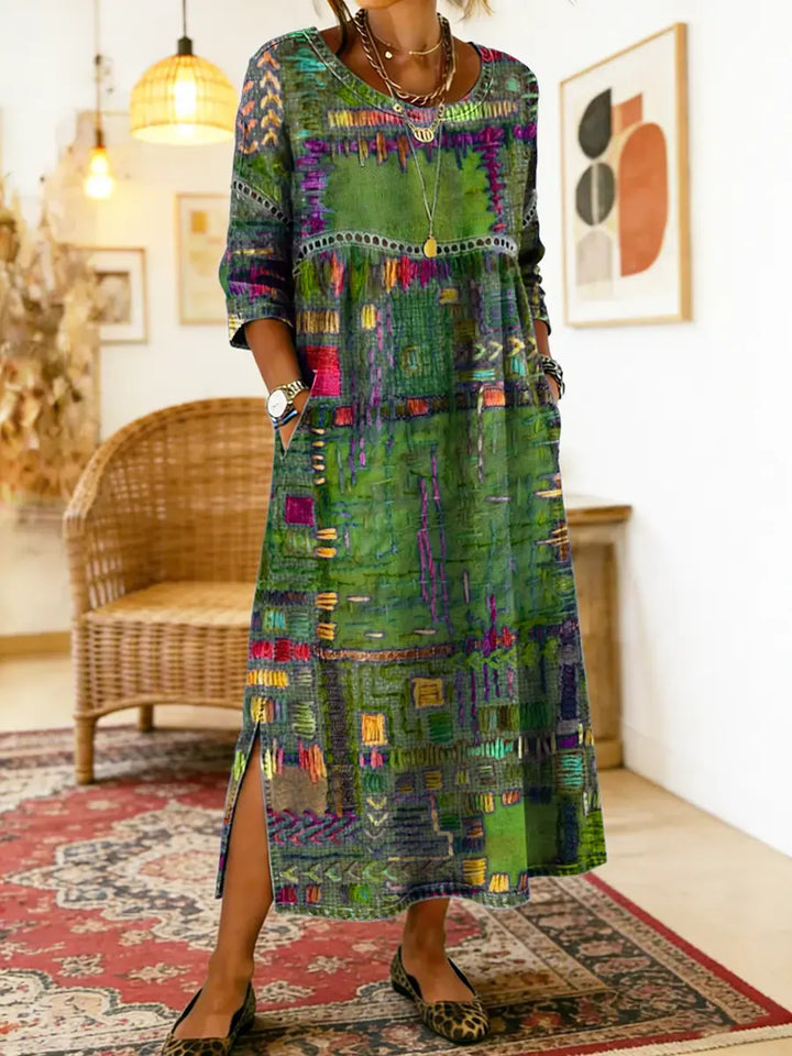 Printed Side Slit Midi Dress for Women