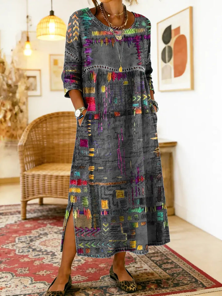 Printed Side Slit Midi Dress for Women