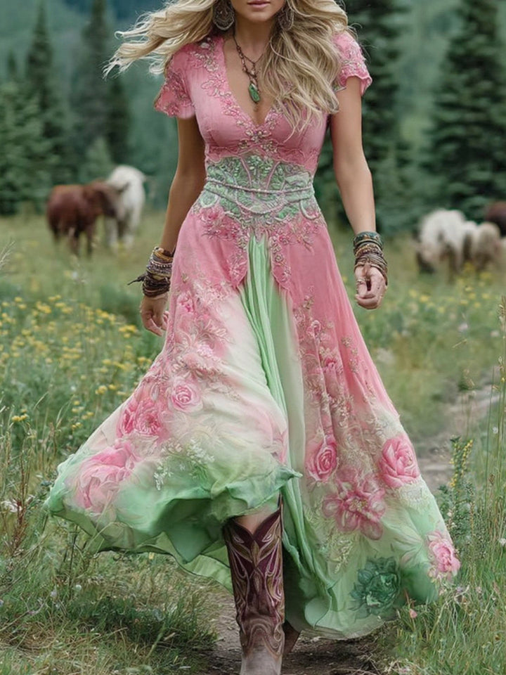 Floral V-Neck Maxi Dress for Women