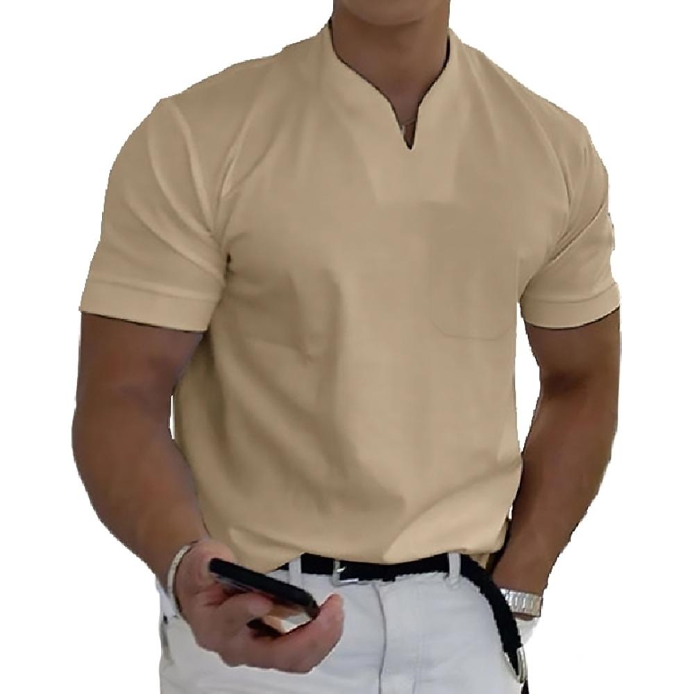 Split V-Neck Short Sleeve T-Shirt for Men