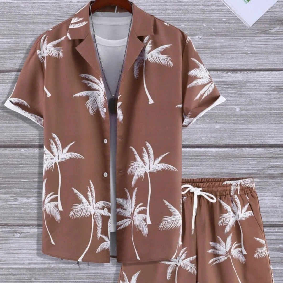 Tropical Print Shirt and Shorts Set for Men