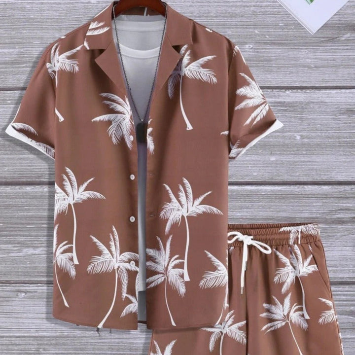 Tropical Print Shirt and Shorts Set for Men