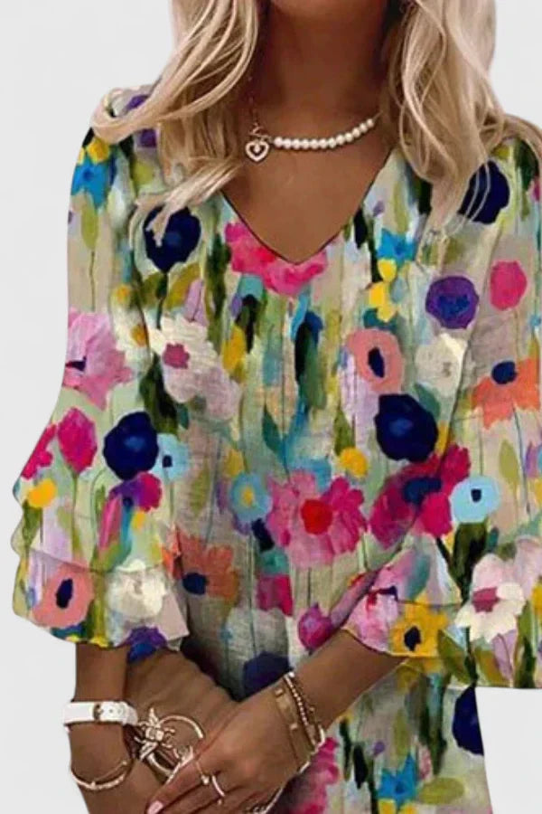 Floral V-Neck Mini Dress for Women