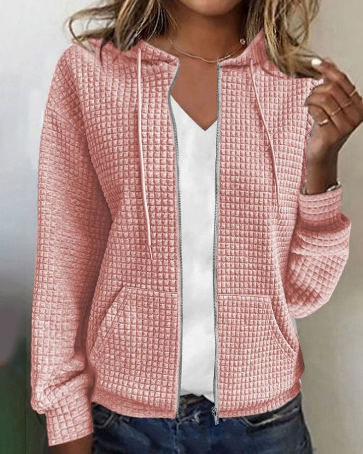 Textured Zip-Up Hoodie for Women