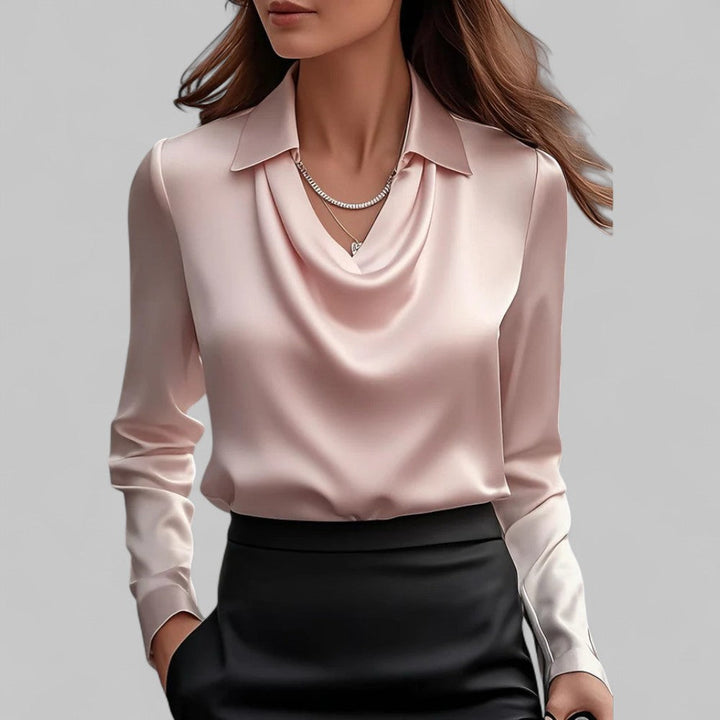 Draped Neck Satin Blouse for Women