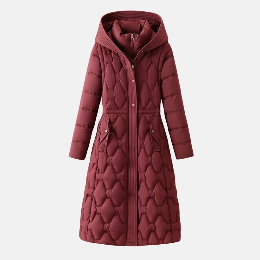 Quilted Hooded Long Coat for Women