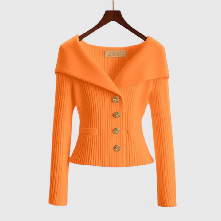Wide Collar Buttoned Cardigan for Women