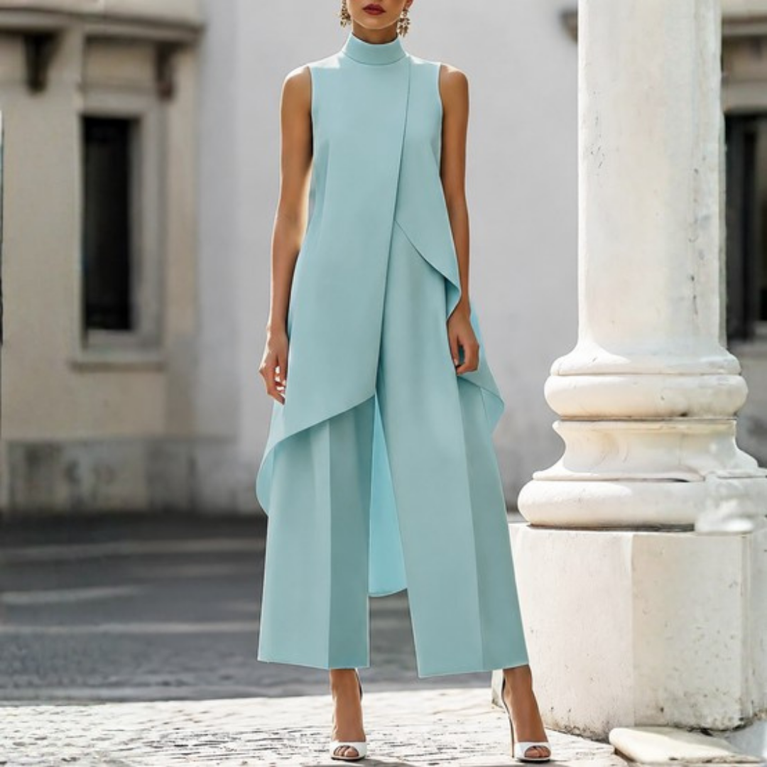Asymmetric High Neck Wide Leg Jumpsuit for Women