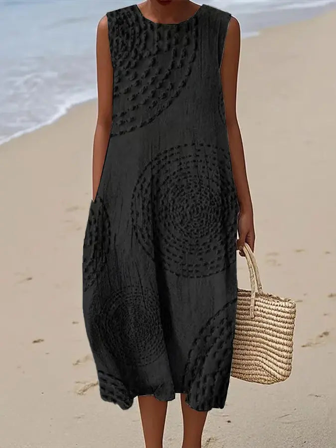 Embroidered Sleeveless Midi Dress for Women