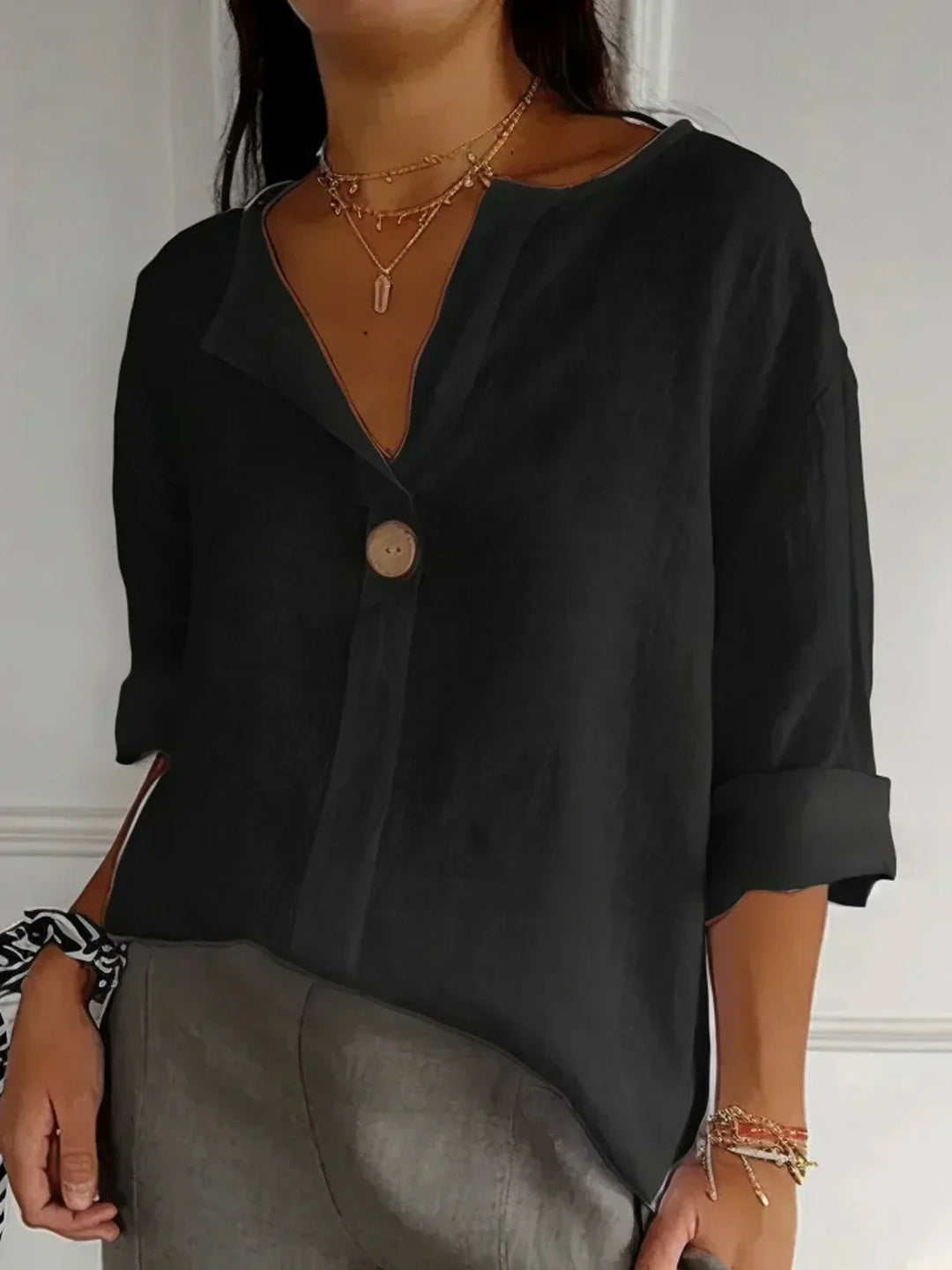 Button-Up Linen Blouse for Women