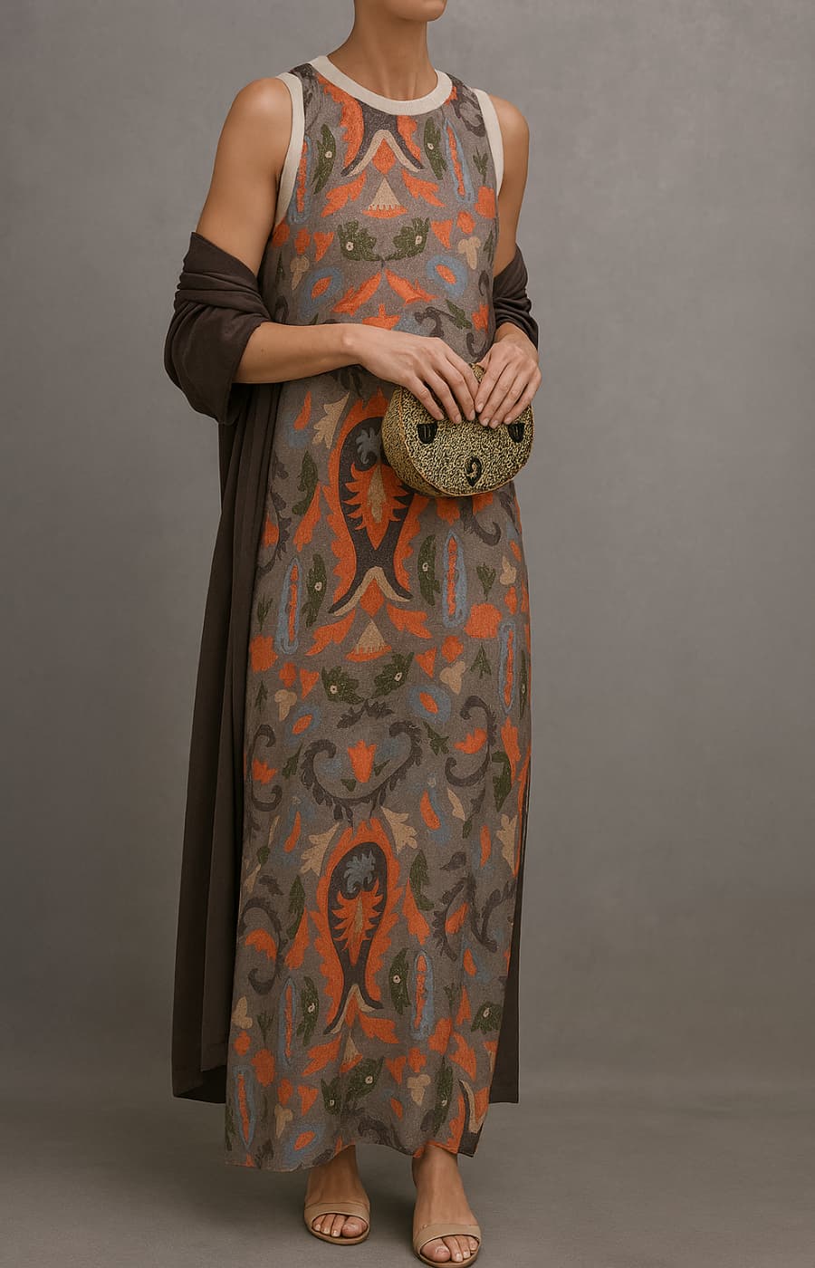 2-Piece Printed Maxi Dress and Cardigan Set for Women