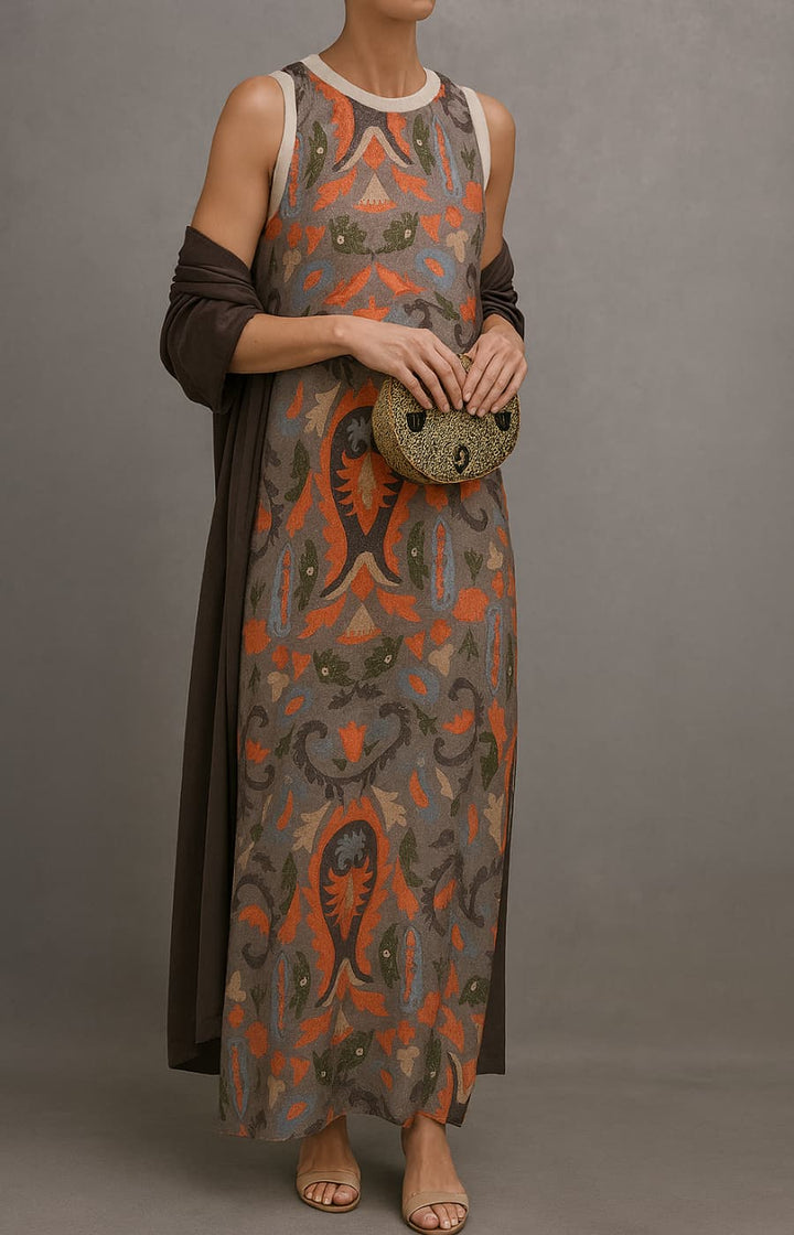 2-Piece Printed Maxi Dress and Cardigan Set for Women