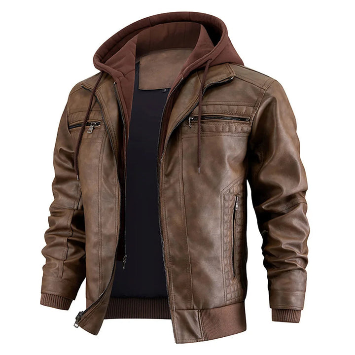 Hooded Leather Winter Coat for Men