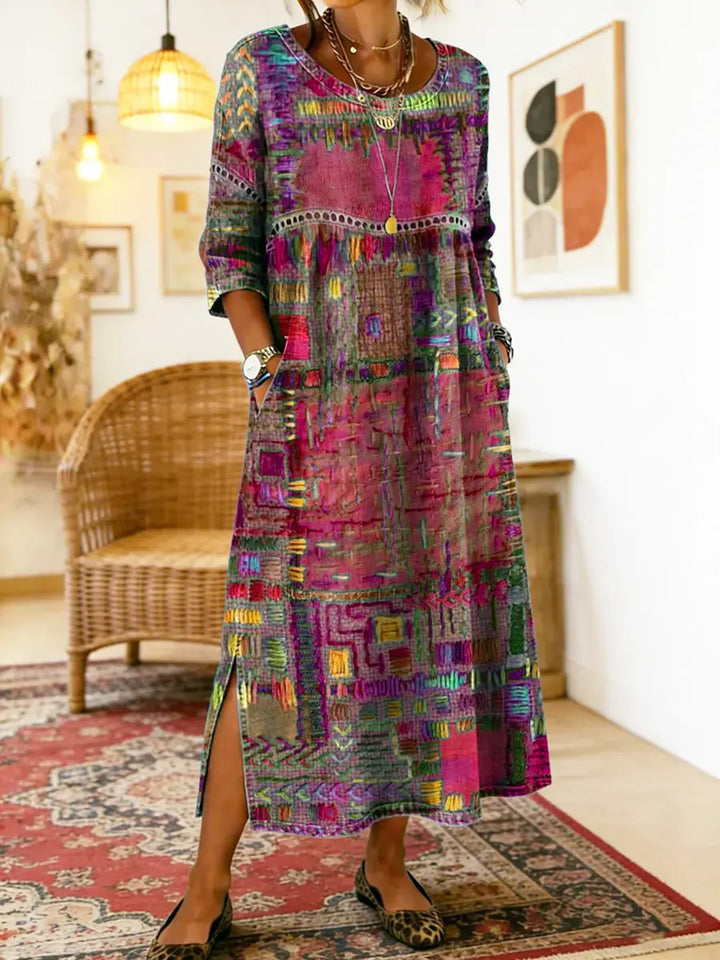 Printed Side Slit Midi Dress for Women