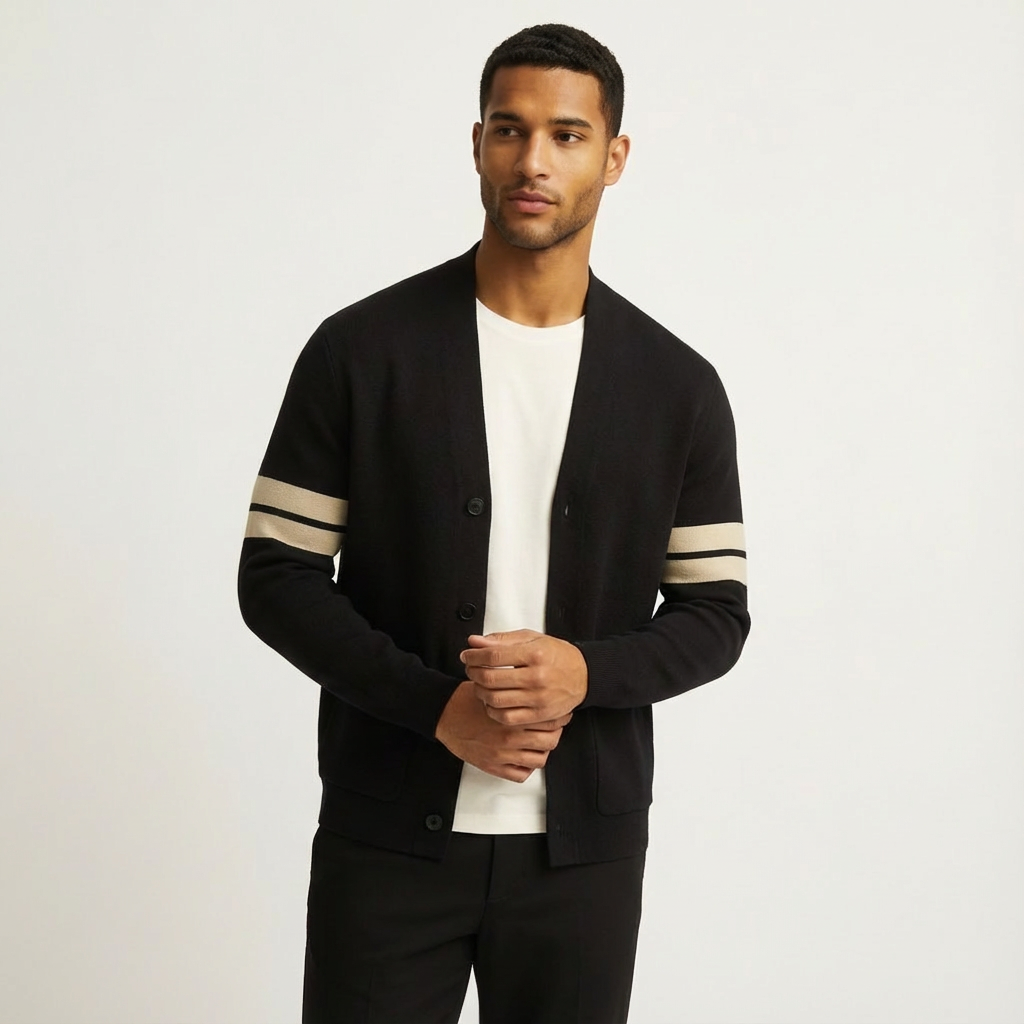 Merino Striped Sleeve Cardigan for Men