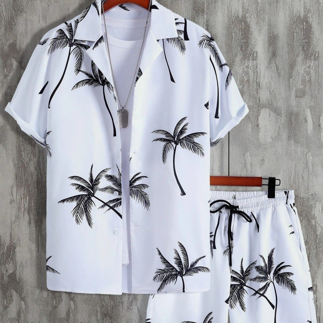 Tropical Print Shirt and Shorts Set for Men