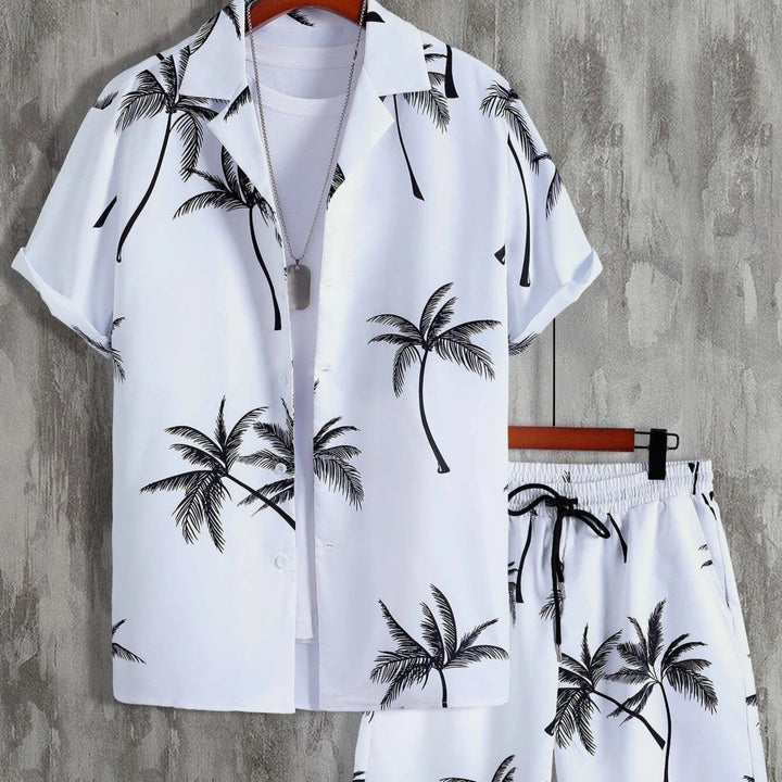 Tropical Print Shirt and Shorts Set for Men