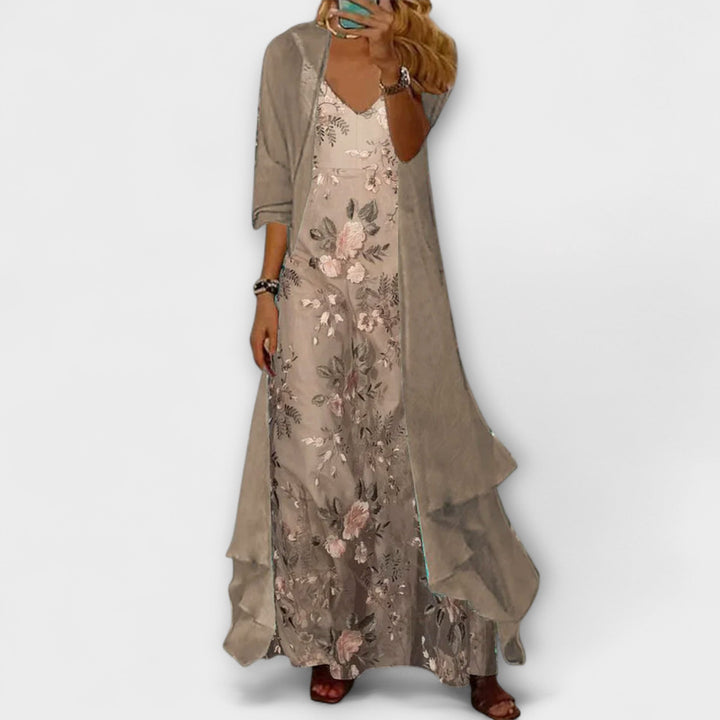 Printed Maxi Dress and Jacket Set for Women