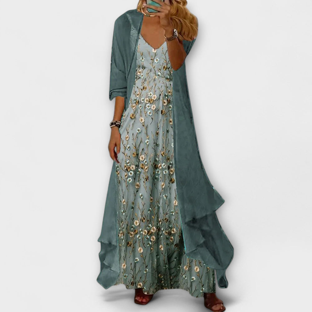 Printed Maxi Dress and Jacket Set for Women