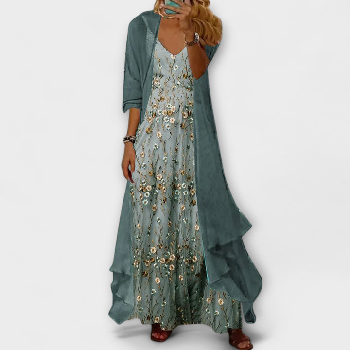 Printed Maxi Dress and Jacket Set for Women