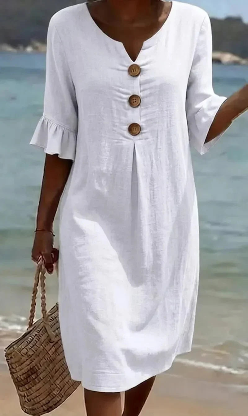 Button-Front Ruffle Sleeve Midi Dress for Women