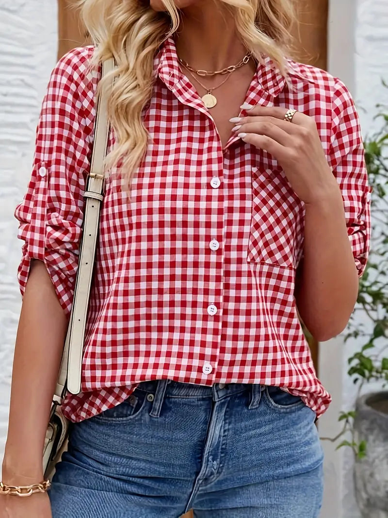 Checked Button-Up Shirt for Women