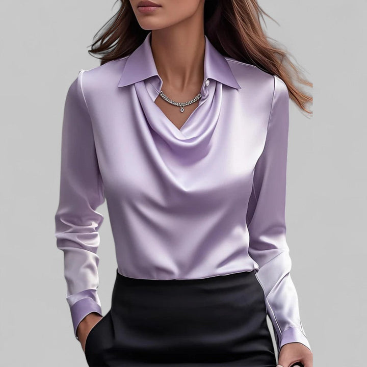 Draped Neck Satin Blouse for Women