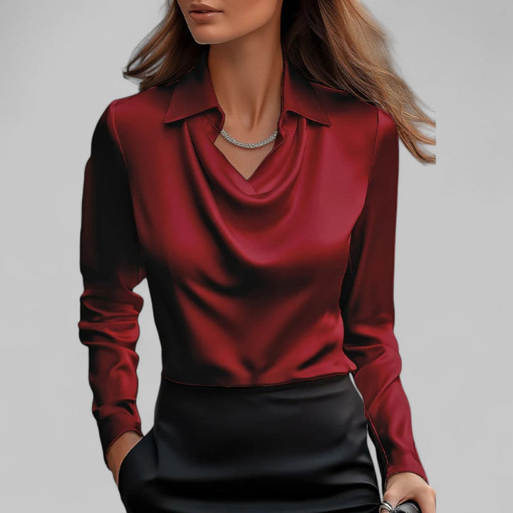 Draped Neck Satin Blouse for Women
