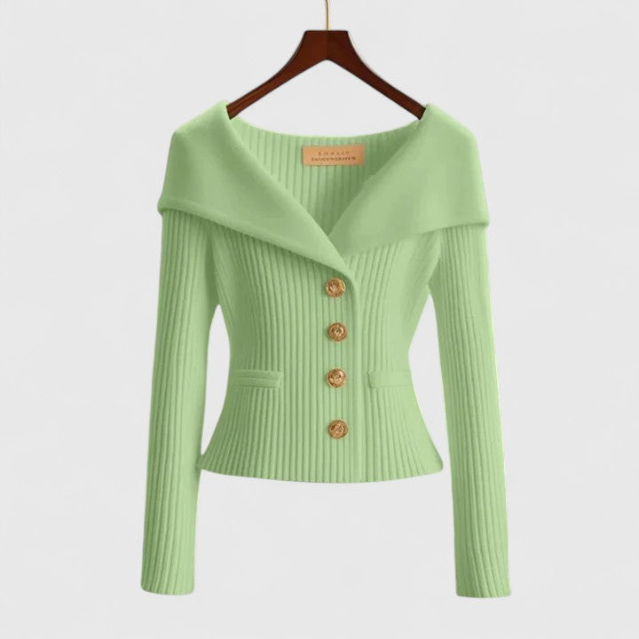 Wide Collar Buttoned Cardigan for Women