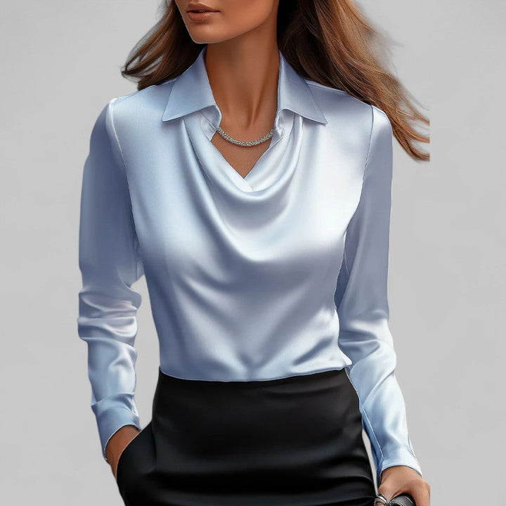 Draped Neck Satin Blouse for Women