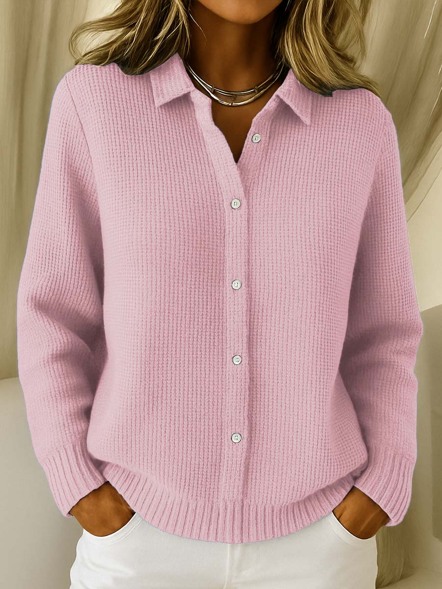 Collared Button-Up Knit Cardigan for Women