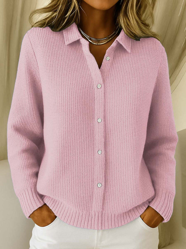 Collared Button-Up Knit Cardigan for Women