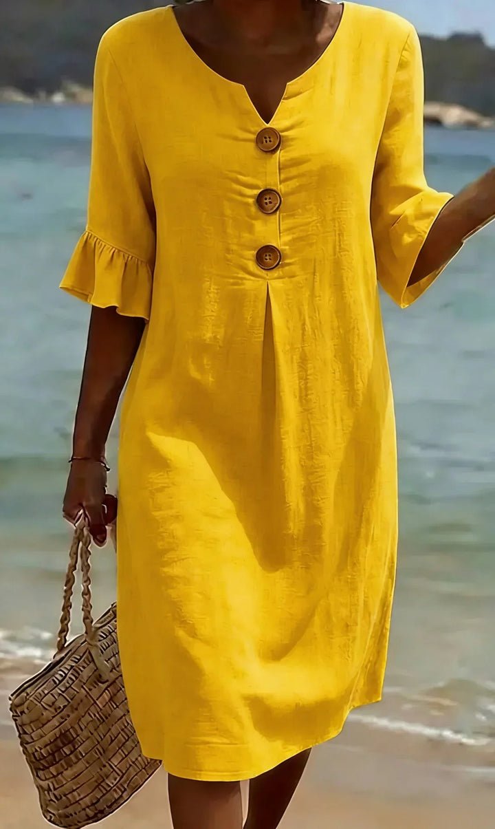 Button-Front Ruffle Sleeve Midi Dress for Women