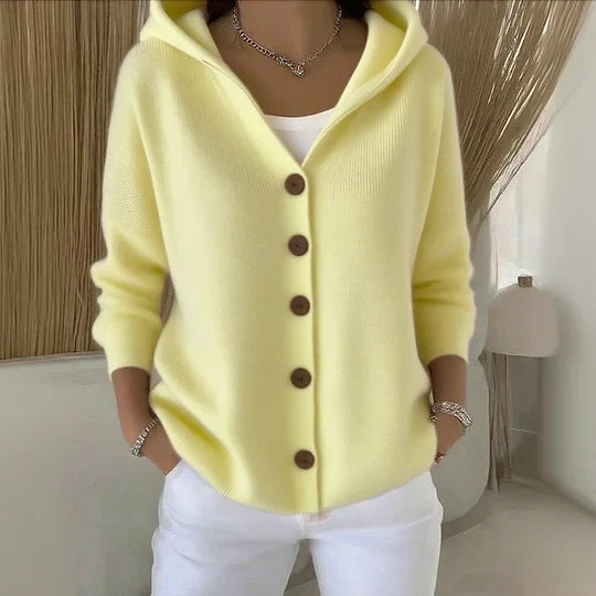 Hooded Button-Front Knit Cardigan for Women